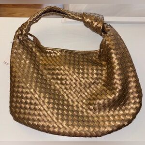 Melie Bianco Woven Metallic Gold Hobo Bag